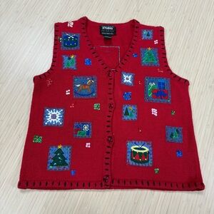 Studio Christmas vintage  Red Holiday Sweater Vest